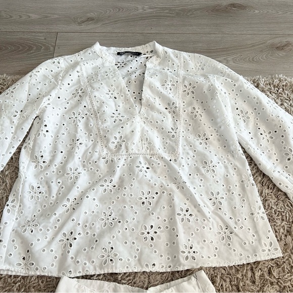 Zara eyelet embroidery white matching set XS. Wore once. Like New - Picture 5 of 8
